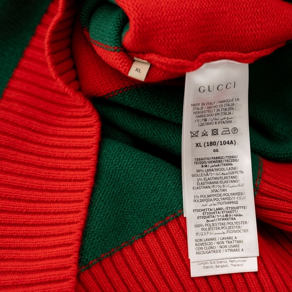 size XL - Gucci Striped V-neck Felted Wool Jumper Sweater Red Green - Picture 7 of 8